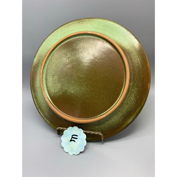 Vintage Mayan Aztec Frankoma Dinner plate Rutile Glaze Prairie Green Each Unique - Picture 9 of 10